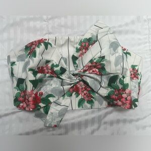 Cute floral pinstripe crop tube top with bow detail